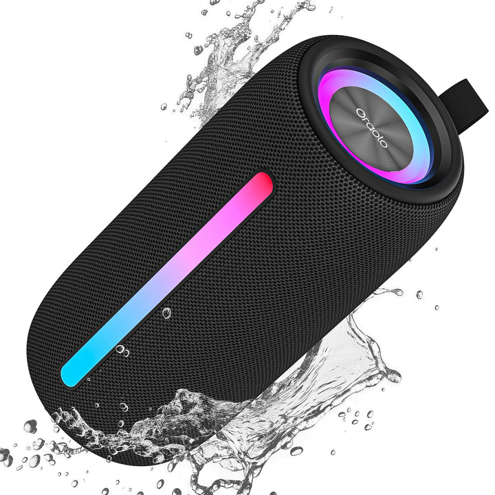 oraolo Bluetooth Lautsprecher, Speaker mit RGB Lichtshow, Musikbox Wasserdicht IPX6, 10 Stunden Akku