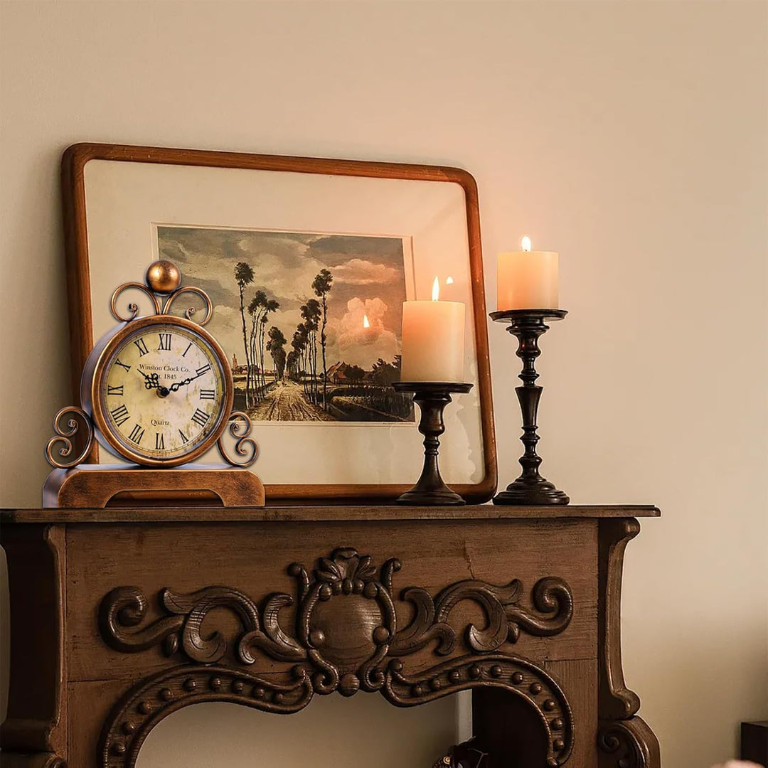 Retro Tischuhr Klassische Vintage Roman Stil Schreibtischuhr Silent Ohne Ticken für Wohnzimmer Schla