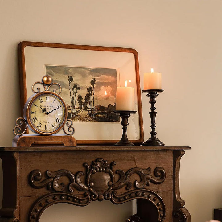 Retro Tischuhr Klassische Vintage Roman Stil Schreibtischuhr Silent Ohne Ticken für Wohnzimmer Schla