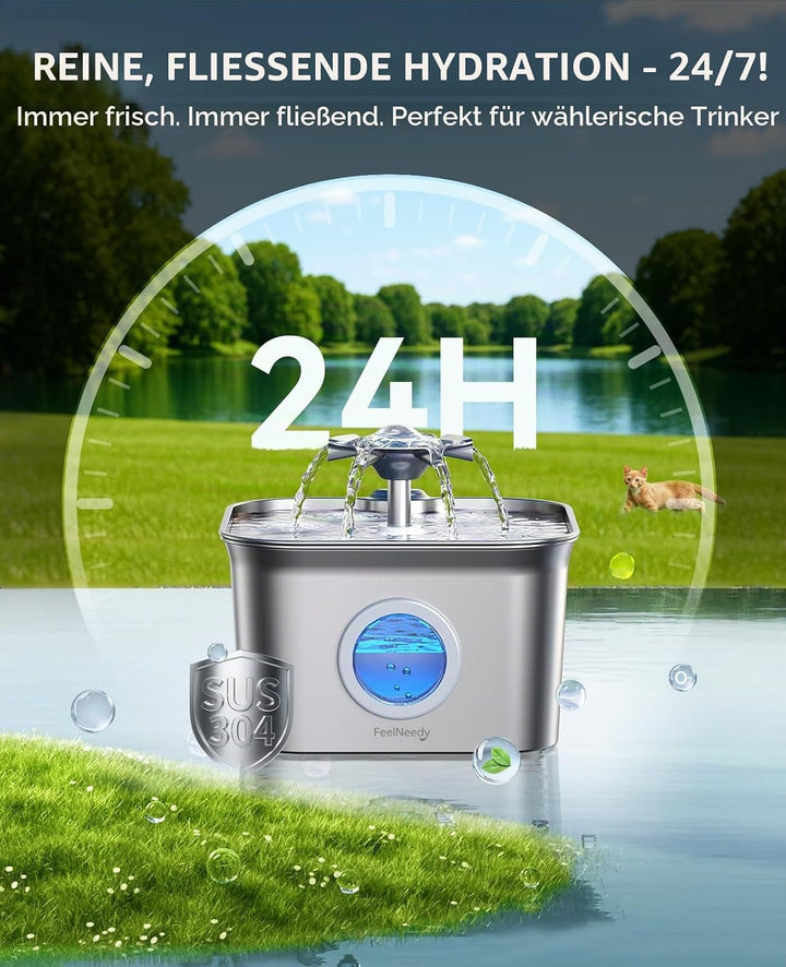 2.8L Katzenbrunnen Edelstahl mit 6 Filters, FEELNEEDY Trinkbrunnen für Katze, Katzentrinkbrunnen Ult