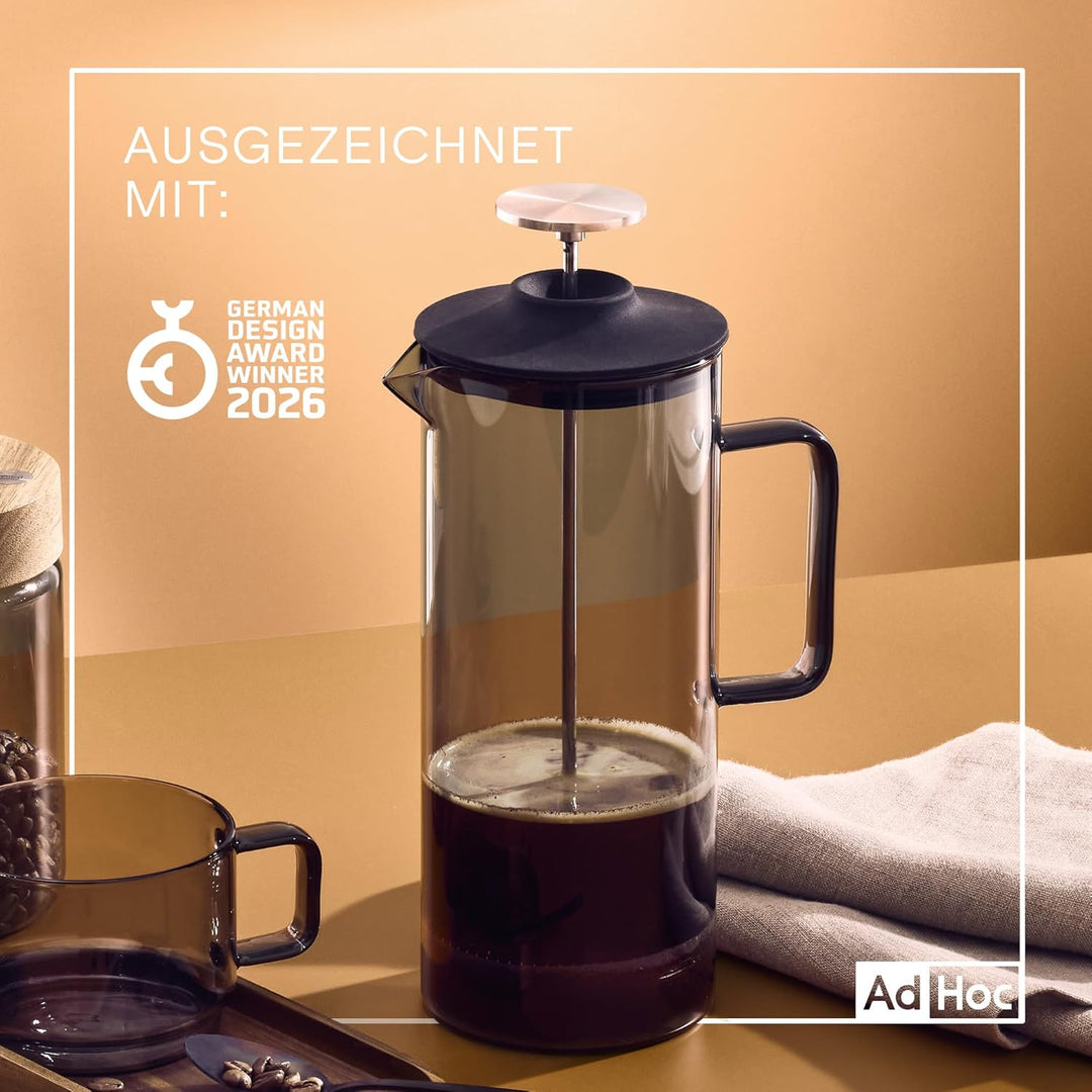 AdHoc MC81 French-Press-Kaffeebereiter Impact | 1000 ml | Mundgeblasenes Borosilikatglas & Edelstahl