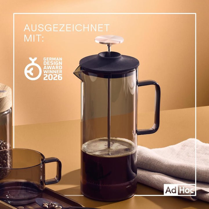 AdHoc MC81 French-Press-Kaffeebereiter Impact | 1000 ml | Mundgeblasenes Borosilikatglas & Edelstahl
