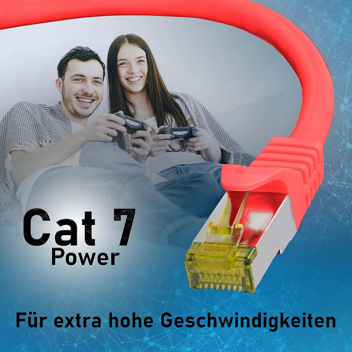 BIGtec LAN Kabel 5 Stück 10m Netzwerkkabel CAT7 Ethernet Internet Patchkabel CAT.7 rot Gigabit doppe