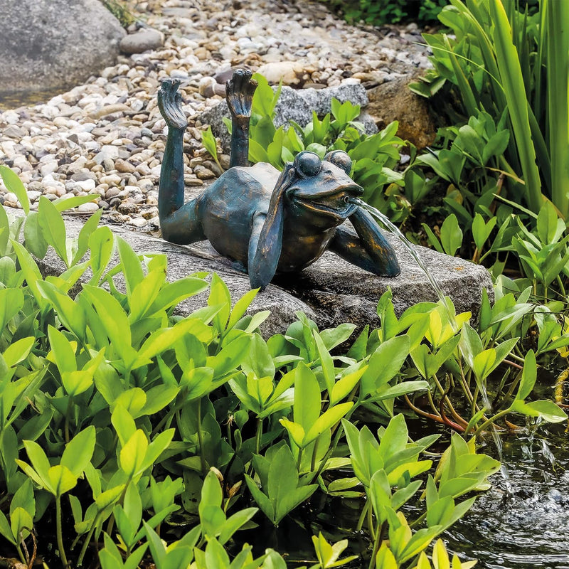 Wasserspeier Figur Frosch aus Kunststein - (L x B x H): ca. 340 x 210 x 235 mm - Schlauchanschluss 1