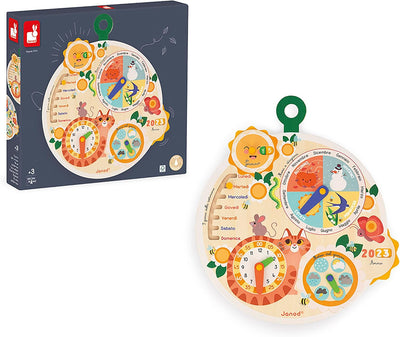 Janod Zeitrad Holz-Lernkalender für Kinder-Lernspiel-Holzspielzeug aus FSC-Ab 3 Jahren, J09624, Mehr