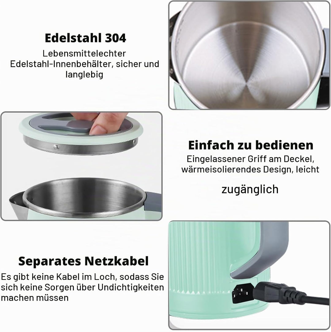800ML Edelstahl Wasserkocher, 5-Minuten-Schnelles Kochen, Tragbar für Reisen &amp; Hotel (Grün)