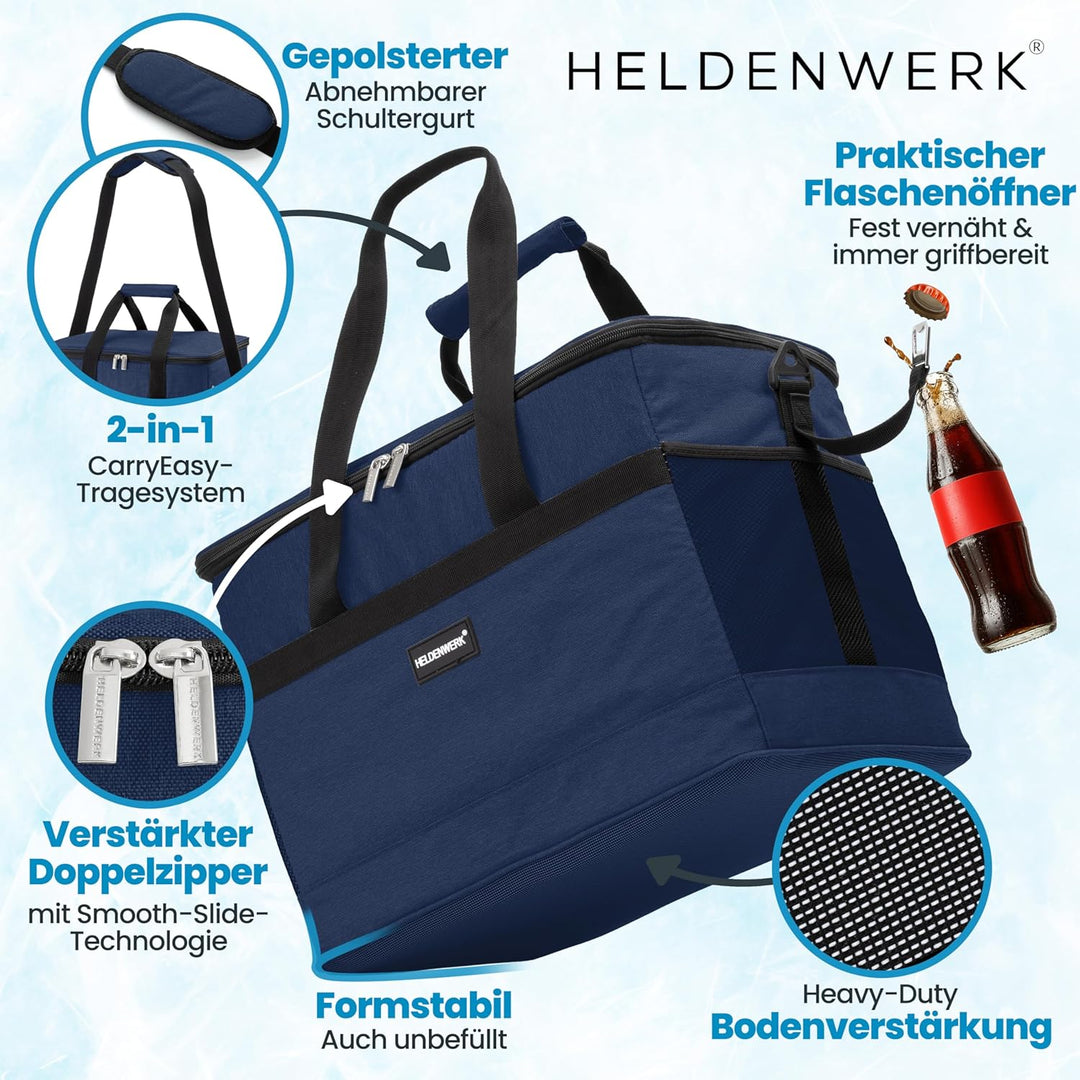 HELDENWERK Kühltasche gross faltbar – Kühlbox bis zu 12h Kühlleistung auslaufsicher &amp; wasserdicht –