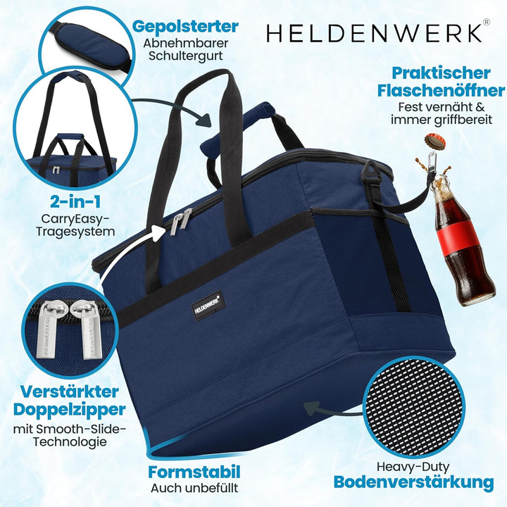 HELDENWERK Kühltasche gross faltbar – Kühlbox bis zu 12h Kühlleistung auslaufsicher &amp; wasserdicht –