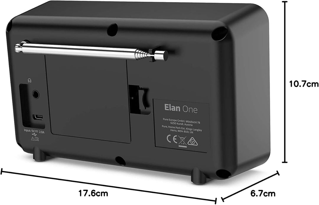 Pure Elan One tragbares DAB+ Radio mit Bluetooth 5.0 (DAB/DAB+ und UKW Radio, 2,4" TFT Display, 20 S
