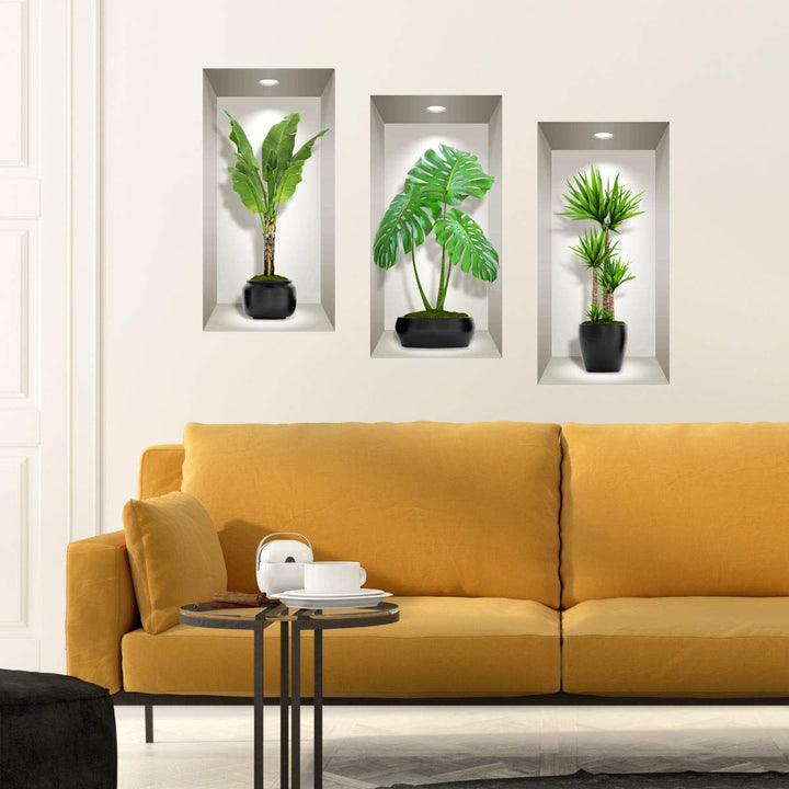 Ambiance Sticker 3D Pflanze Wandkunst, Vinyl abnehmbare Wandaufkleber, DIY Wandbild für Wohnzimmer 6