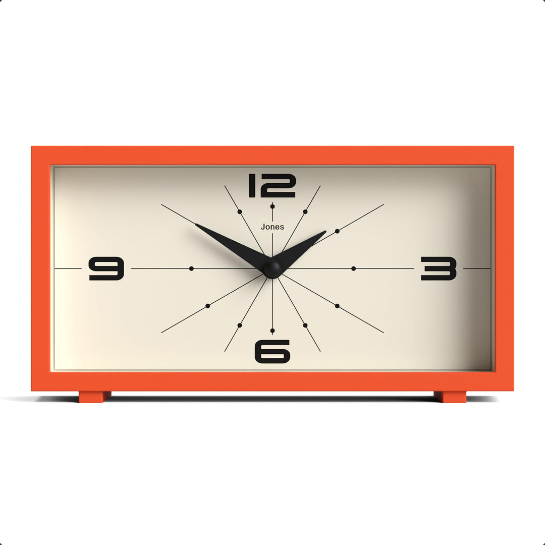 JONES CLOCKS® Odeon schreibtischuhr | Modernes rechteckiges Design | Orange | Stilvoller retrolook f