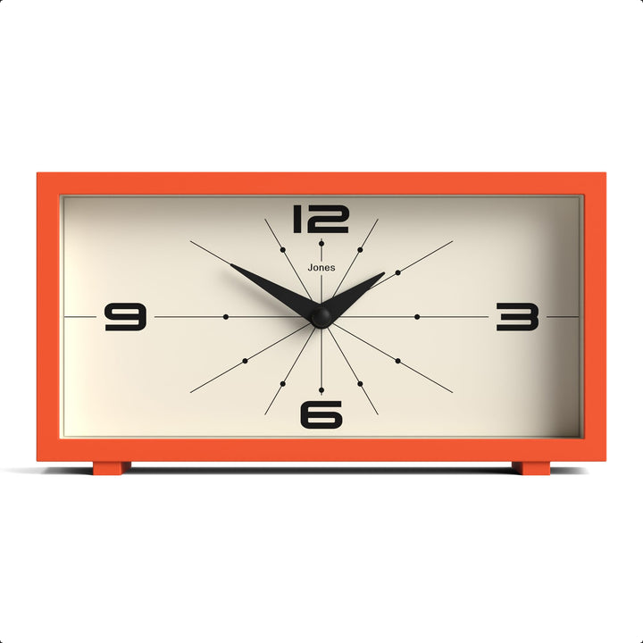 JONES CLOCKS® Odeon schreibtischuhr | Modernes rechteckiges Design | Orange | Stilvoller retrolook f
