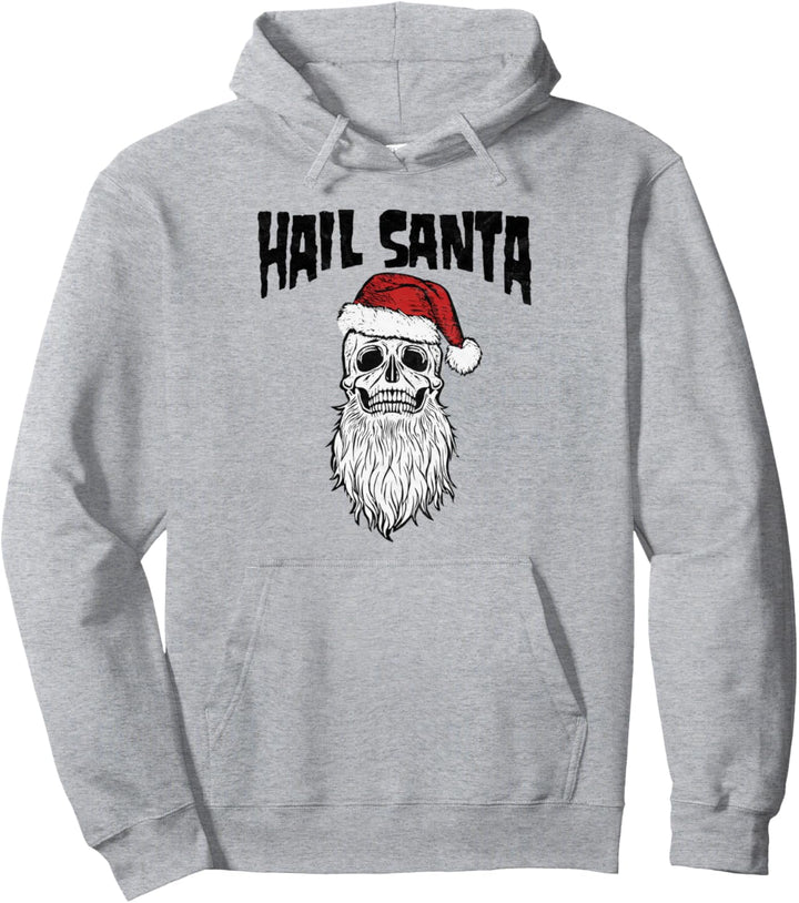 Hail Santa! Vintage Skull & Santa Hat Retro Funny Graphic Pullover Hoodie