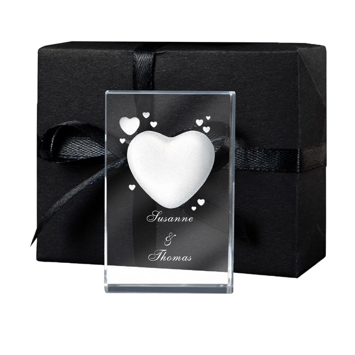 LOOXIS Personalisierte 3D Herz-Gravur im Glas – versch. Motive, Namen, Wunsch-Text – Geschenk-Idee z