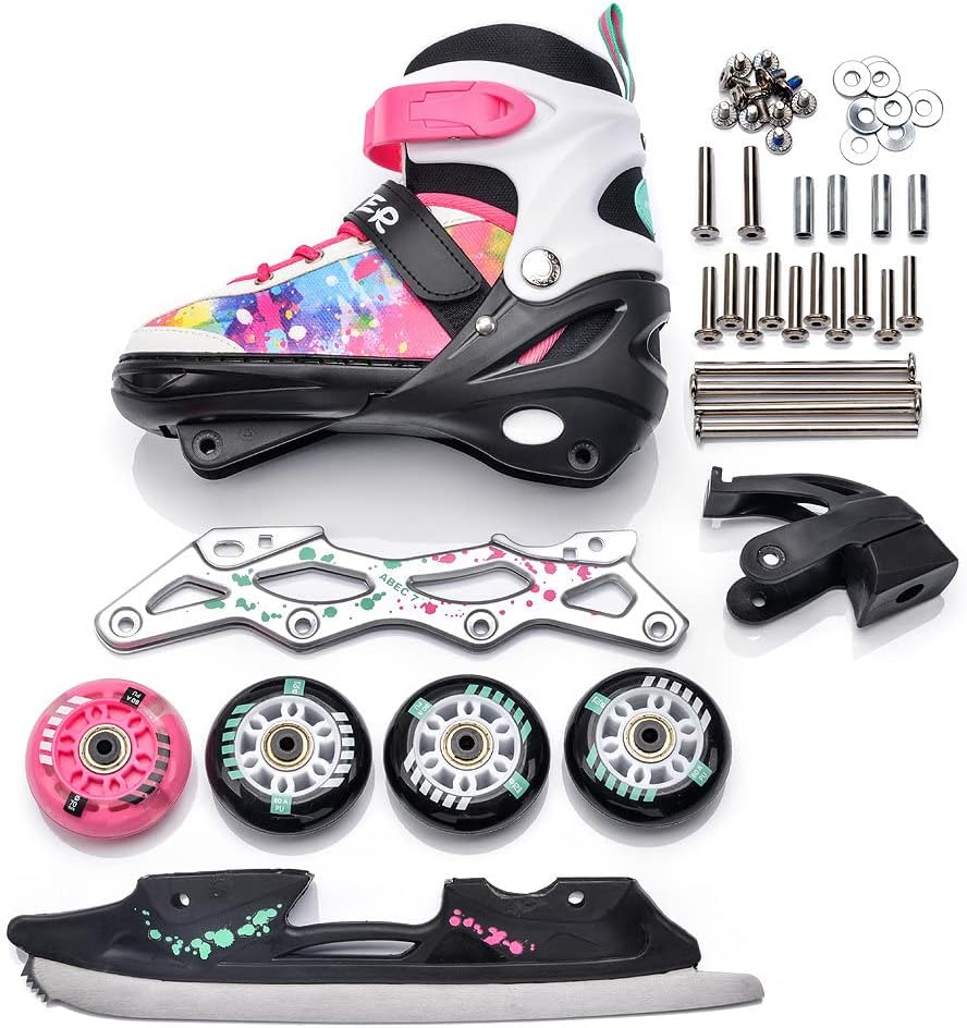 meteor® Inlineskates 4in1 Kinder Inliner Rollschuhe Roller Blades Quad Skates Carbon Kinder Inlinesk