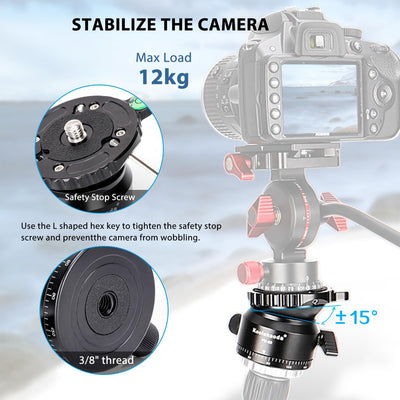 Koolehaoda PD-60 Stativ Nivellierbasis Leveling Base mit 3/8 Zoll Gewinde und 360° Panorama-Basis, 1