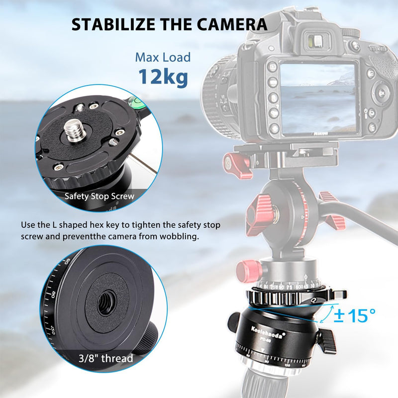 Koolehaoda PD-60 Stativ Nivellierbasis Leveling Base mit 3/8 Zoll Gewinde und 360° Panorama-Basis, 1