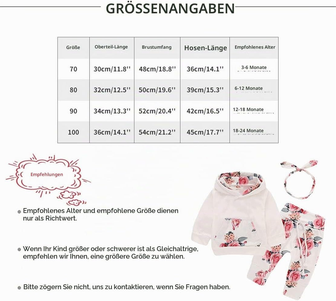 Baby Mädchen Outfit 2 Stücke Set Gestreifte Blumen Hoodies mit Tasche Top + Lange Hosen Sweatshirt O