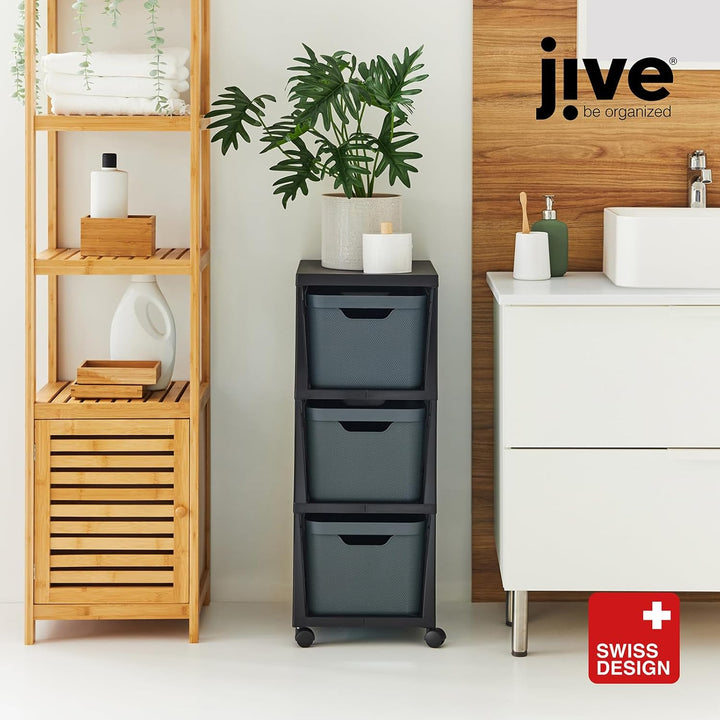 Jive Rotho Tower black Rollcontainer mit 3 Schubladen, Kunststoff (PP) BPA-frei, schwarz, 3 x 16l (3