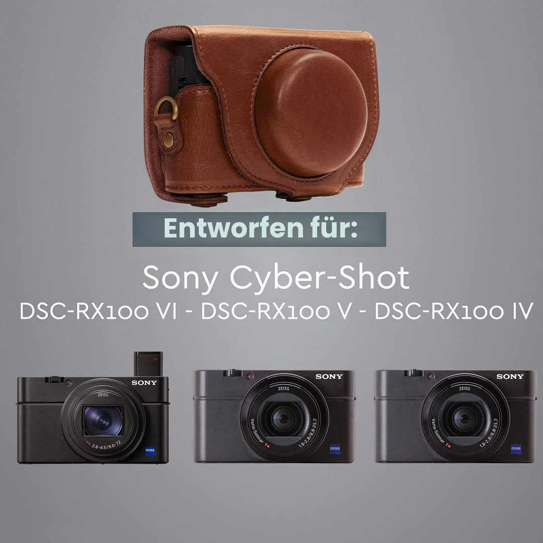 MegaGear Ever Ready Kameratasche aus Leder kompatibel mit Sony Cyber-Shot DSC-RX100 VI, DSC-RX100 V,