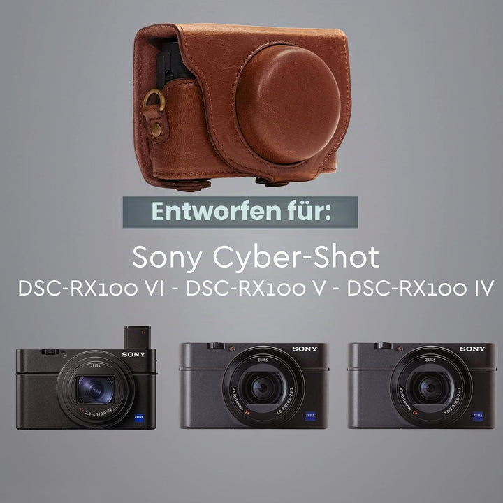 MegaGear Ever Ready Kameratasche aus Leder kompatibel mit Sony Cyber-Shot DSC-RX100 VI, DSC-RX100 V,