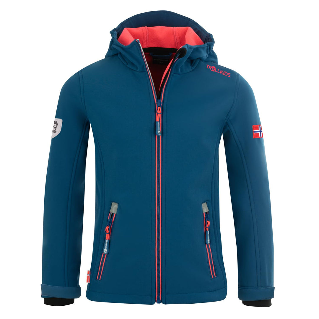 Trollkids Kinder Softshell Jacke Trollfjord 98 Mitternachtsblau / Coral, 98 Mitternachtsblau / Coral