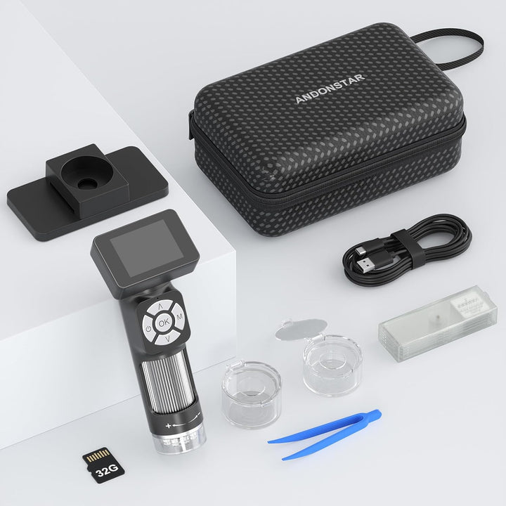 Andonstar AD112 Tragbares Taschenmikroskop-Set für Kinder und Erwachsene mit 2-Zoll-LCD-Bildschirm,