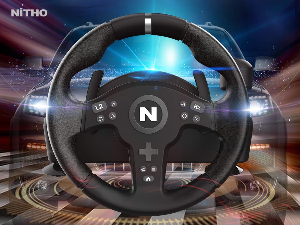NITHO Drive Pro V200 Lenkrad mit Pedalen und Schalthebel, Gaming-Rennlenkrad für PC, PS4, Xbox One,