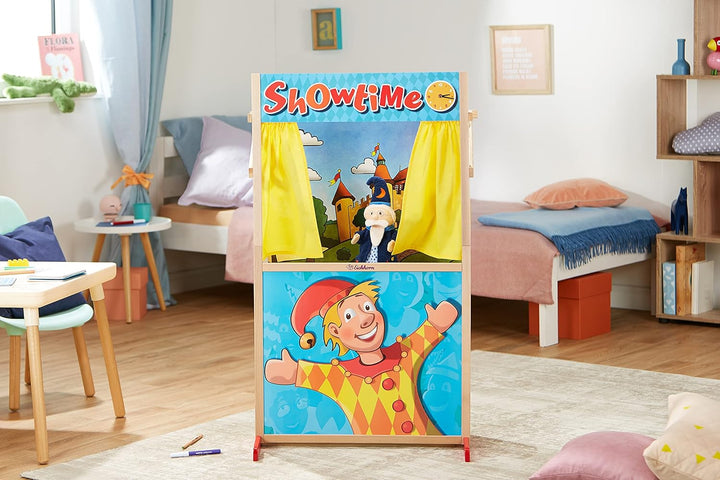 Eichhorn 100002586 - Stand-Kasperltheater 27,5x64x110cm, Zwei tauschbare Hintergründe, teilmontiert,