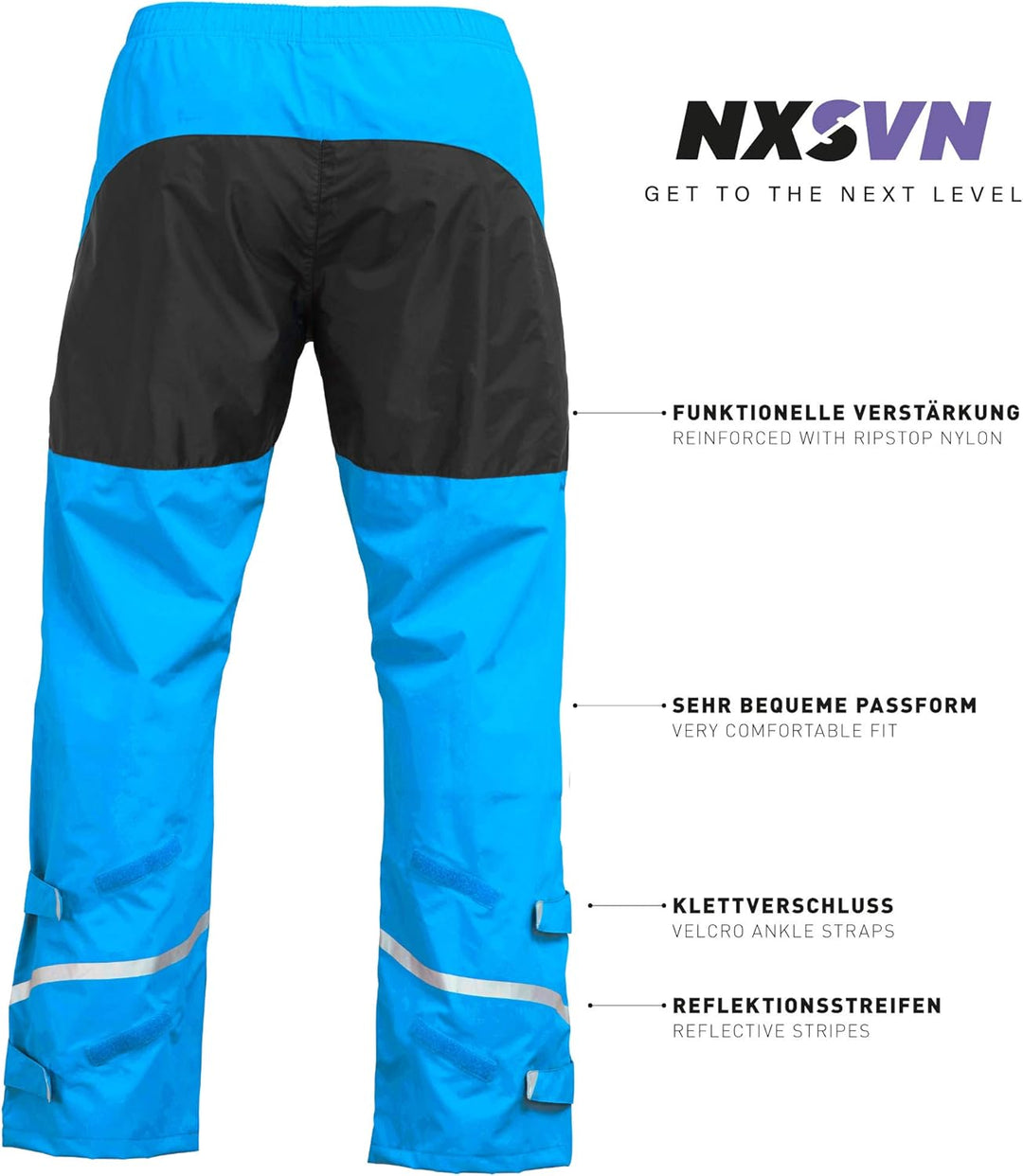 Rubberneck NXSVN Fahrrad Regenhose Atmungsaktiv, Reflektierend mit 3M Reflektoren S Blau, S Blau