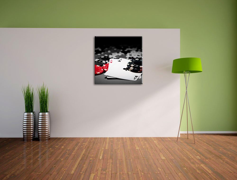 Pixxprint Spielkarten auf Pokertisch als Leinwandbild/Grösse: 70x70 cm/Wandbild/Kunstdruck/fertig be
