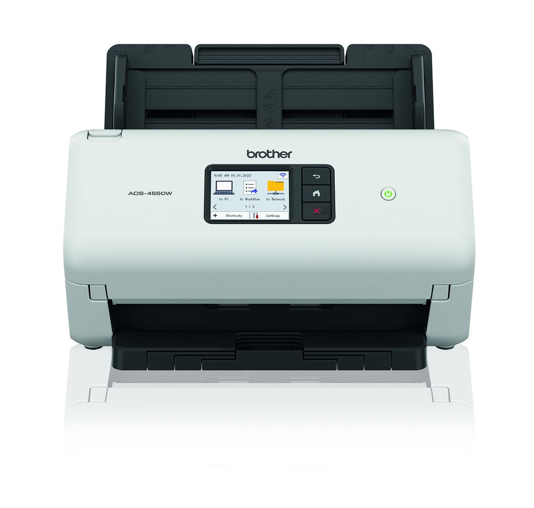 Brother ADS-4550W, Flexibler Dokumentenscanner mit USB, LAN und WLAN, Duplex Scan, Touchscreen, Weis