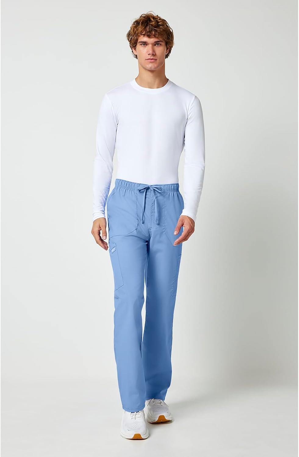 Workwear Professionals Men Scrubs Pant Tapered Leg Fly Front Cargo WW190 S Ciel Blue, S Ciel Blue