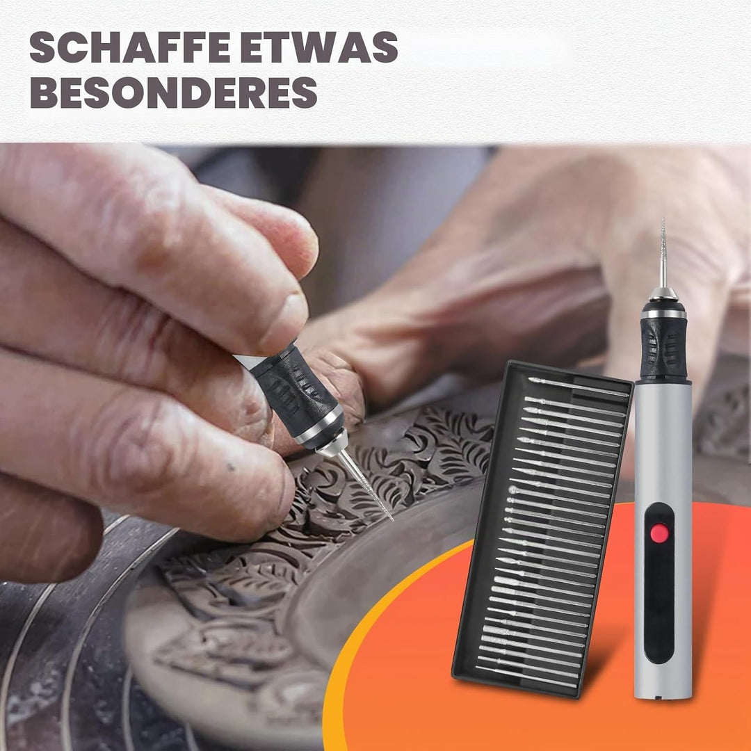 Elektrisches Graviergerät für Glas &amp; Holz, Glasgravur Set zum Gläser Gravieren, Mini Fräser Gravurse