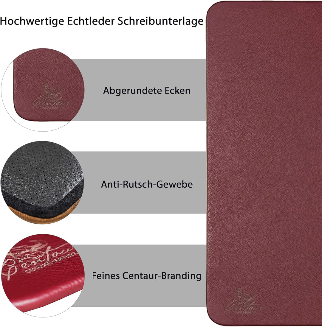 Centaur - Hochwertige Leder Schreibtischunterlage - Weinrot 40x60 cm - ideal für Büro und Zuhause -