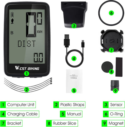 Fahrradcomputer USB Aufladbar, Fahrrad Kilometerzähler Tachometer Kabellos IPX7 Wasserdicht, Fahrrad