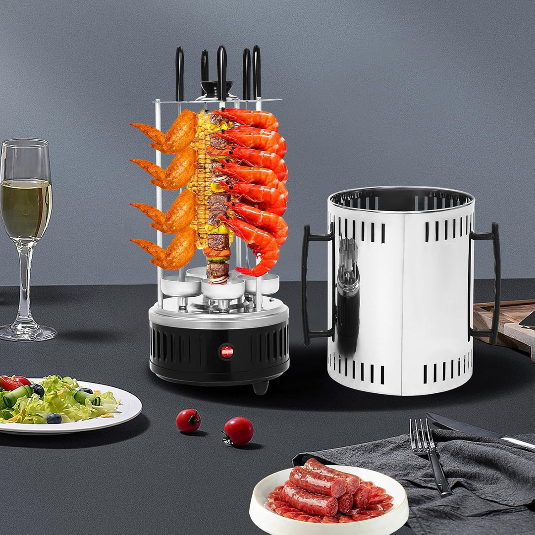 Vertikaler Edelstahl Elektro-Tischgrill inkl. 5 Spiesse, BBQ Rundgrill für Schaschlik Gyrosspiesse D