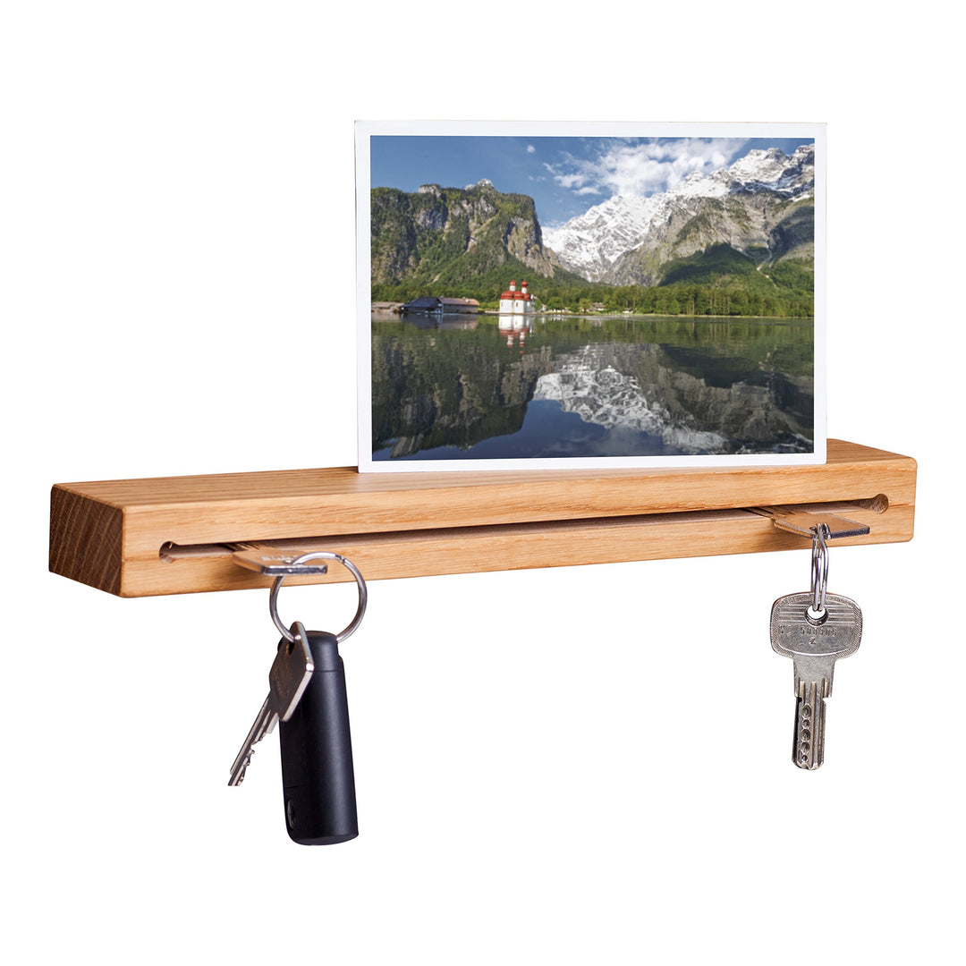 WOODS Schlüsselbrett Holz mit Ablage I Nut - Schlüsselhalter modern I Wanddekoration aus Holz handge