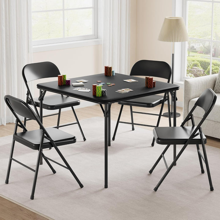 Klapptisch Quadratisch 85.5 x 85.5 cm – Tragbarer Spieltisch & Kartentisch mit PU-Leder Oberfläche,