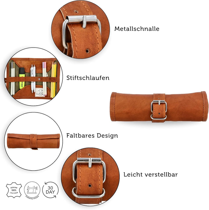 Gusti Federtasche Leder - Robbie Damen und Herren Stifterolle Federtasche Schlamperrolle Stifteetui