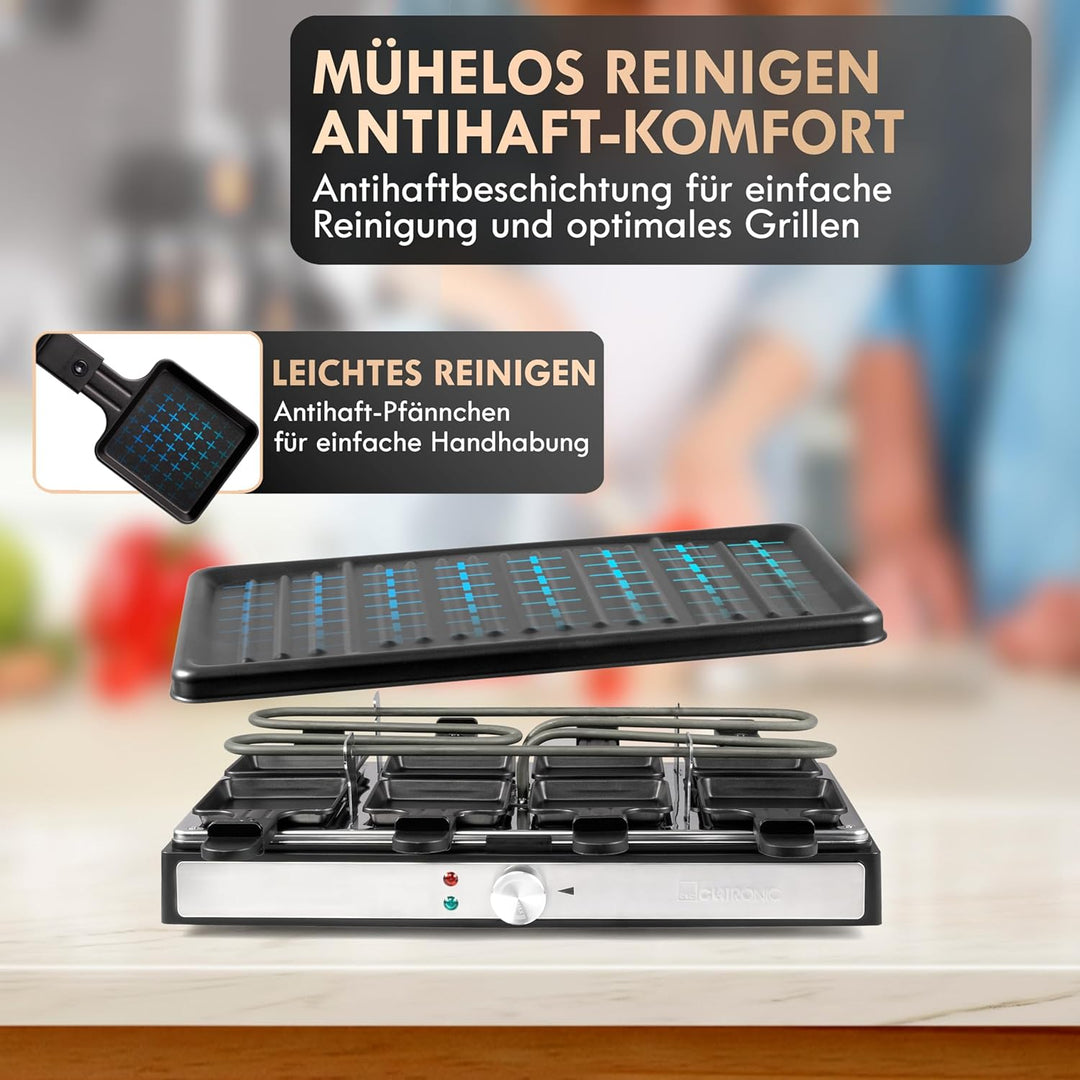 Clatronic RG 3757 Raclette-Grill, 1400 Watt, für bis zu 8 Personen, Grillfläche: ca. 42 x 21 cm, ele