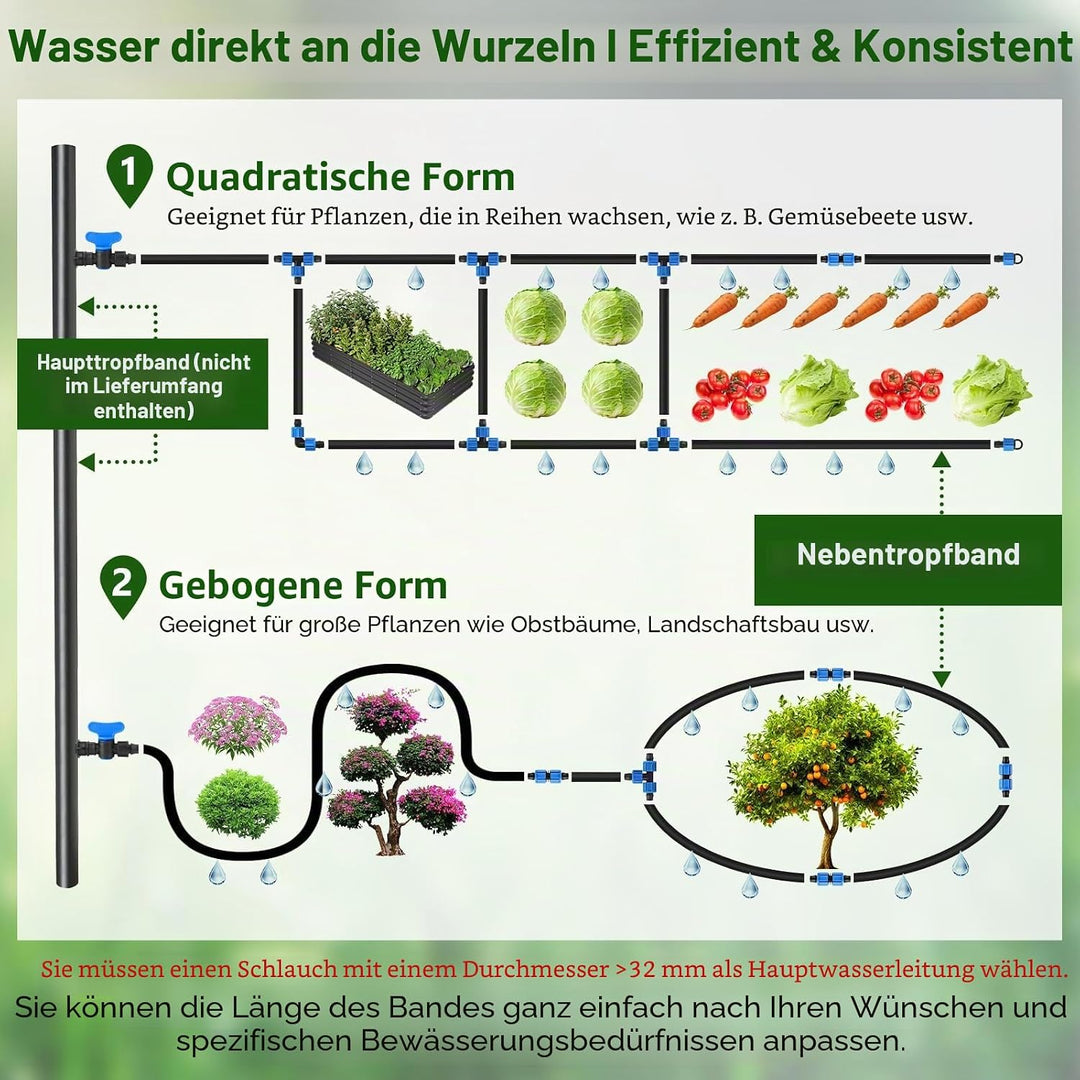 500 Fuss 5/8 Zoll Tropfbewässerungs Set, Kalolary 16 Mil Verstärkter PE Flachschlauch mit 6 Zoll Tro