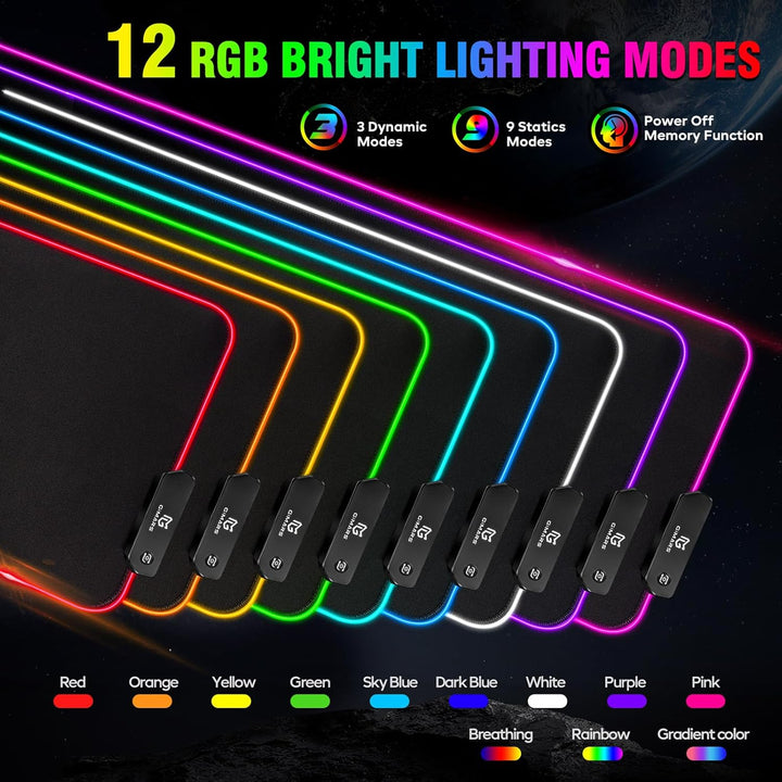 Gimars Gaming Mauspad, 12 LED Beleuchtungsmodi RGB Mousepad XXL, 800x300x5mm, Gross Desk Mat Gaming