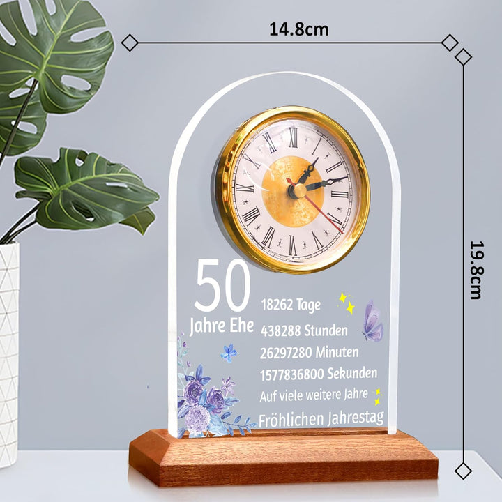 OkiyiD 50. Jahrestag Hochzeit Geschenk, Jahrestag Quarzuhr, Schreibtisch Tisch Uhr, 50 Jahre Ehe, Go