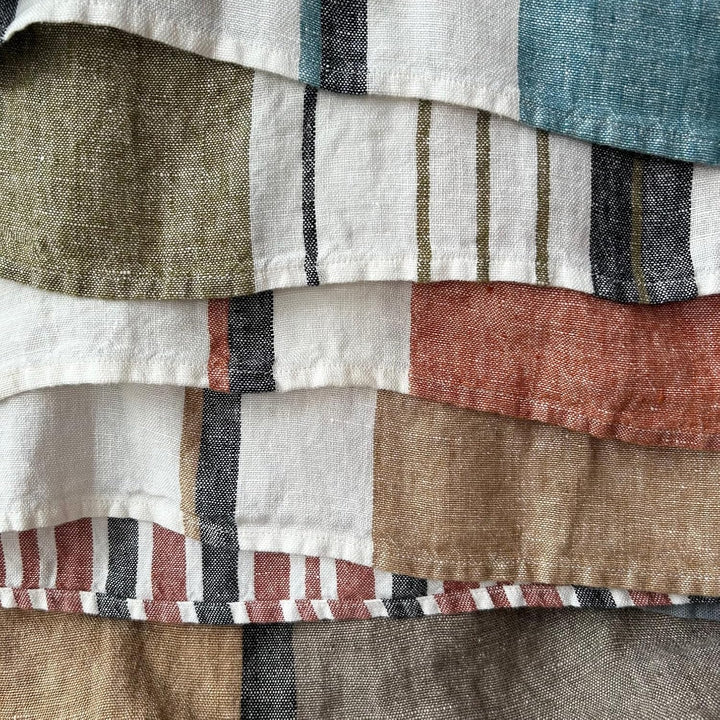 JOWOLLINA Badetuch Saunatuch Strandtuch 100% Leinen Stonewashed Provence (Stripe Clay, 88x140 cm) St