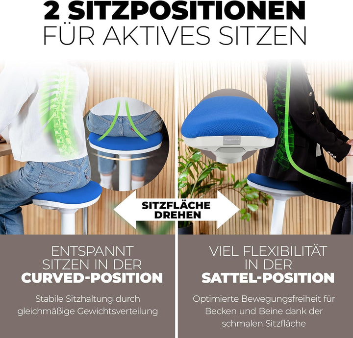 Ergonomischer Bürohocker [2 Sitzpositionen] höhenverstellbarer Sattelhocker [43–63 cm] Sitzhocker fü