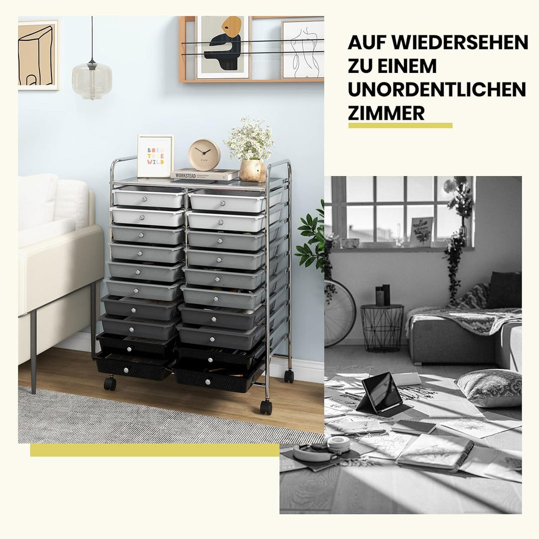 GOPLUS Rollwagen mit Schubladen, Badrollwagen mit 4 drehbare Rädern, Metallgestell, Wagen mit Rollen