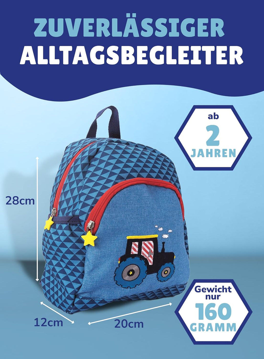 Spiegelburg Kindergarten Rucksack Set 4tlg. mit Turnbeutel, Brotdose und Trinkflasche Traktor, Trakt