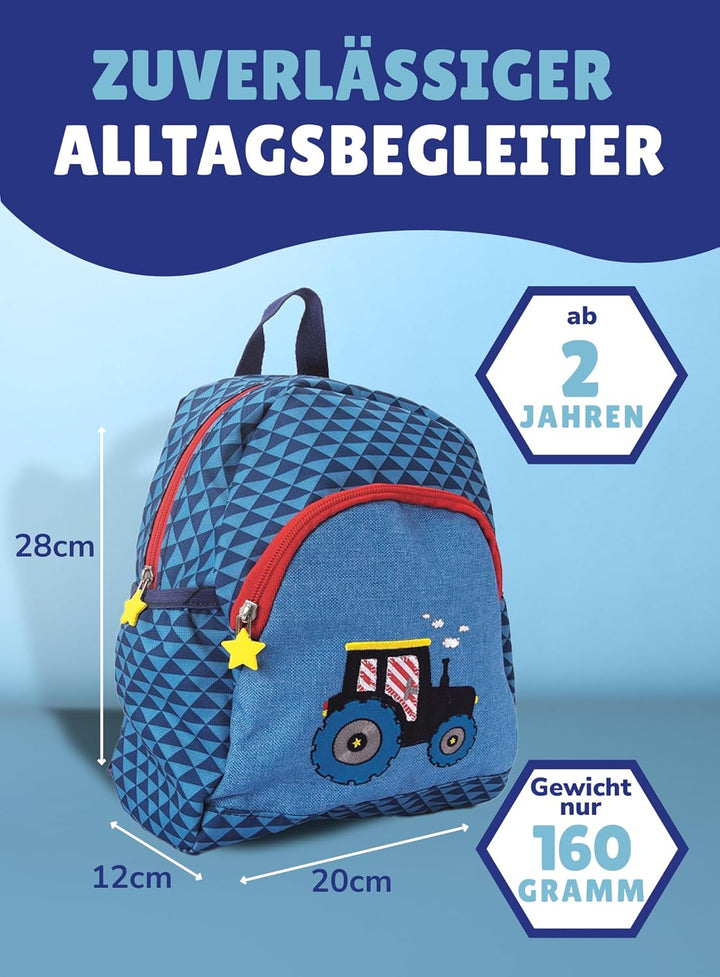 Spiegelburg Kindergarten Rucksack Set 4tlg. mit Turnbeutel, Brotdose und Trinkflasche Traktor, Trakt