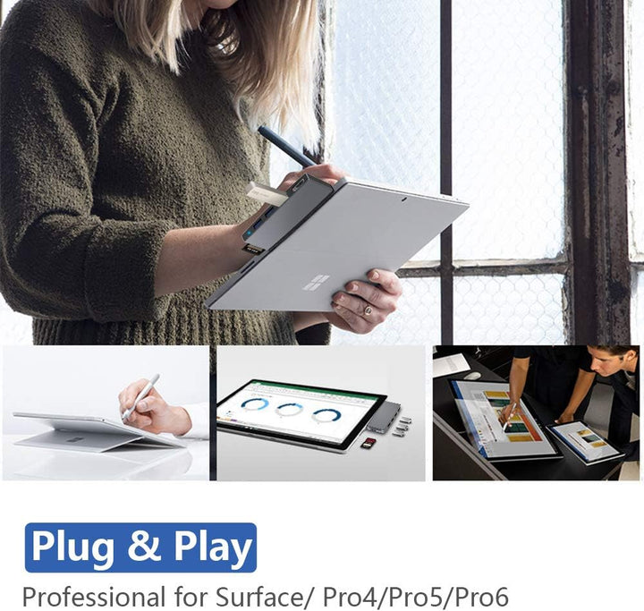 Cateck Microsoft Surface Pro USB Hub Docking Station, Aluminium Surface Pro 4/5/6 USB 3.0 Hub Adapte